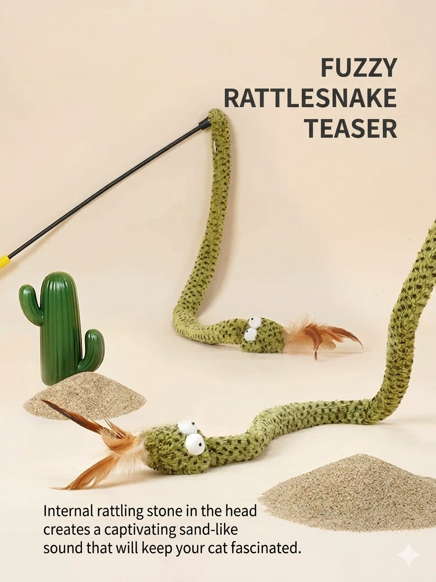 Zeze Forest Snake Cat Teaser Wand – Interactive Rattling Feather Toy with Durable Flexible Rod for Indoor Cats