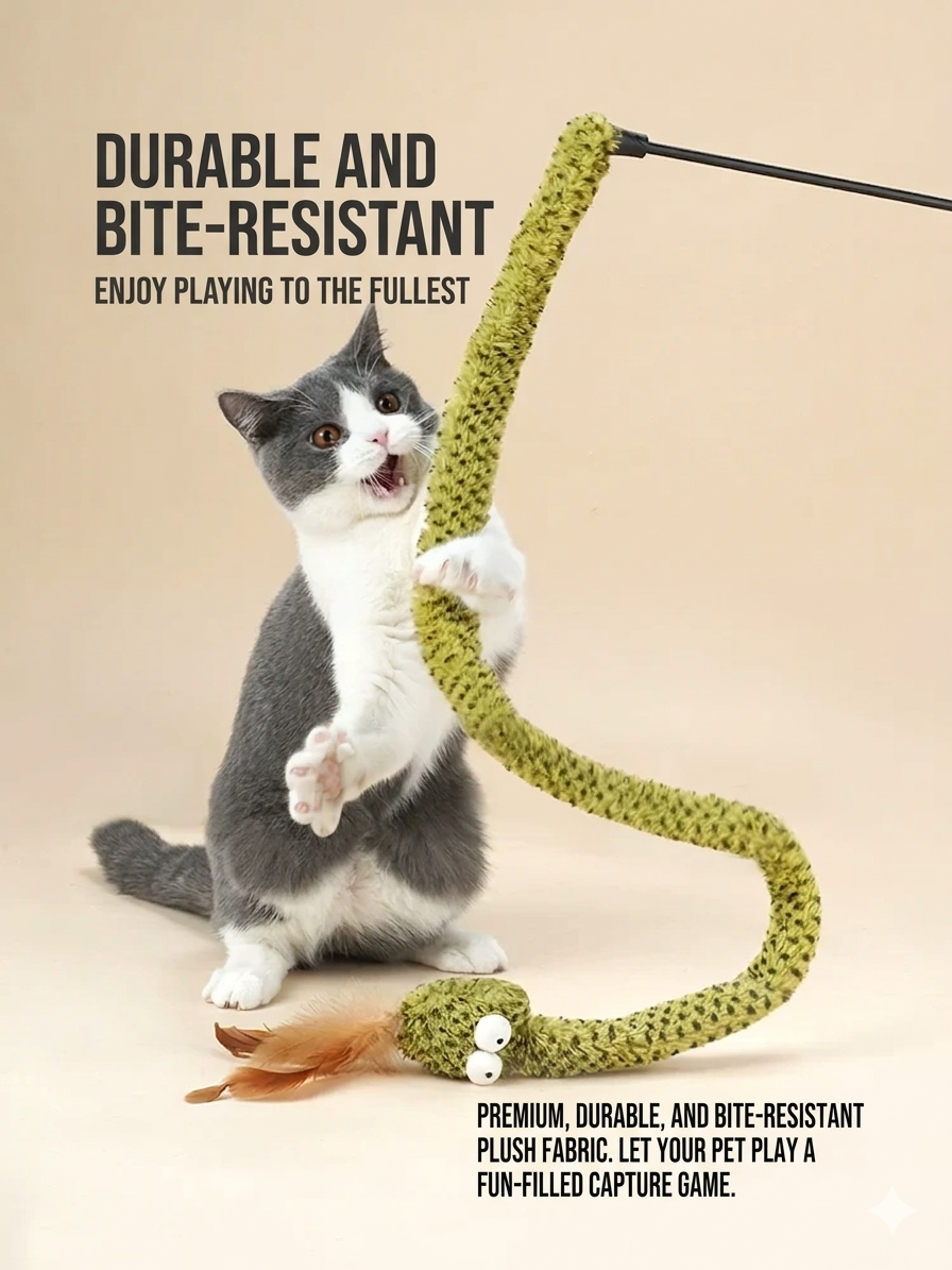 Zeze Forest Snake Cat Teaser Wand – Interactive Rattling Feather Toy with Durable Flexible Rod for Indoor Cats