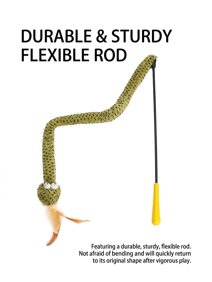 Zeze Forest Snake Cat Teaser Wand – Interactive Rattling Feather Toy with Durable Flexible Rod for Indoor Cats