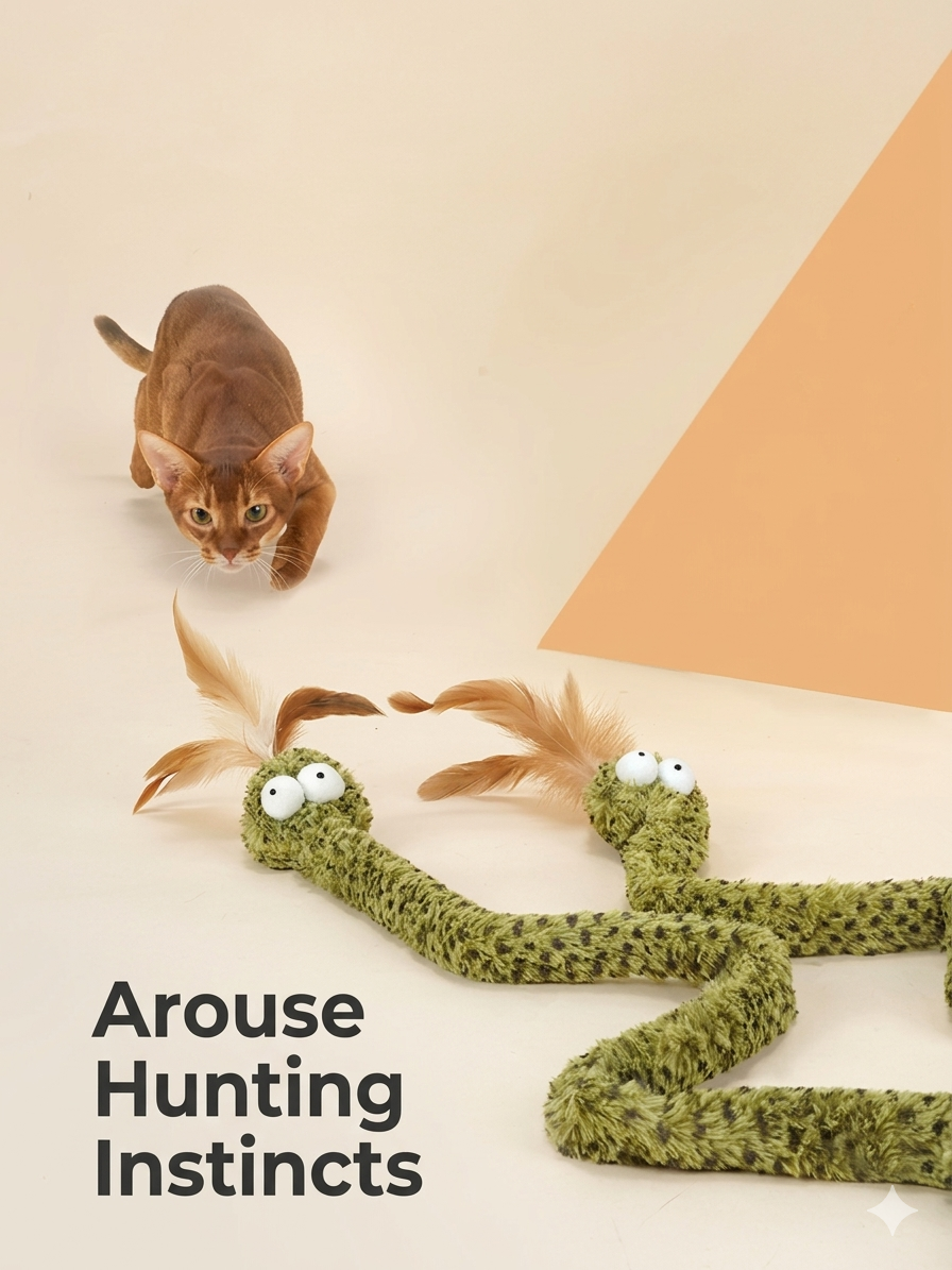 Zeze Forest Snake Cat Teaser Wand – Interactive Rattling Feather Toy with Durable Flexible Rod for Indoor Cats