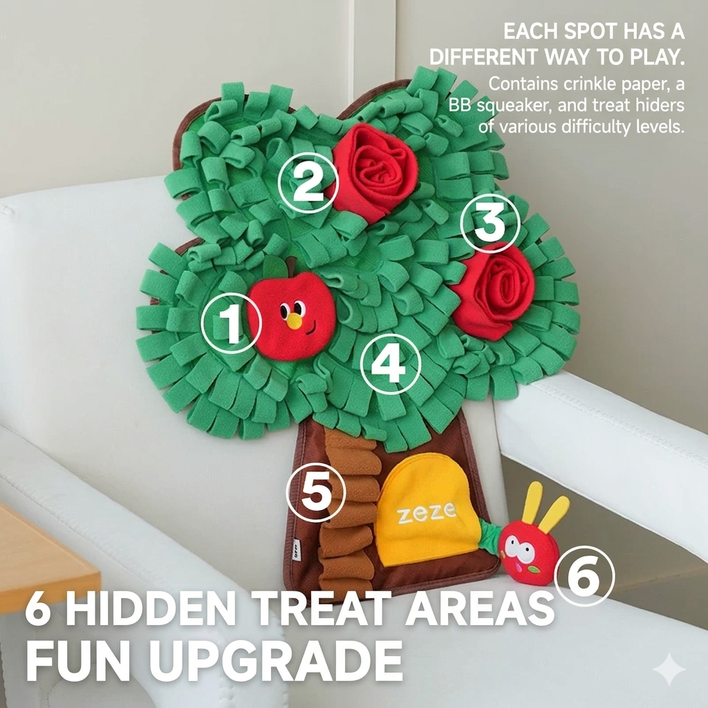 Zeze Apple Tree Snuffle Mat for Dogs - Interactive Foraging Toy & Slow Feeder for Mental Stimulation and Boredom Relief