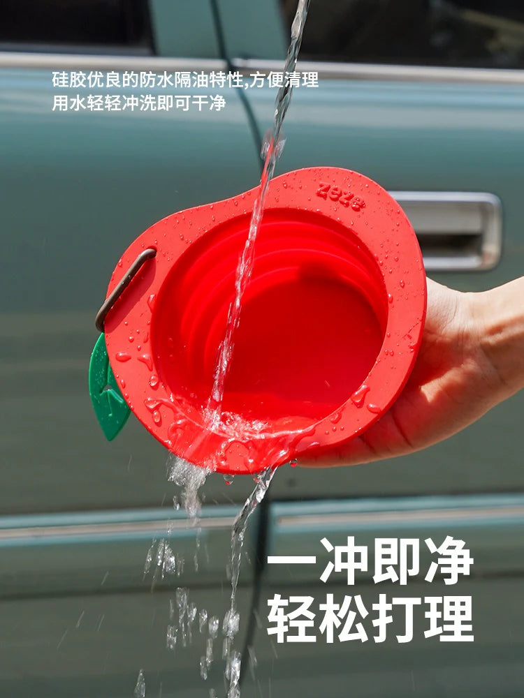 AOWUzeze Apple Silicone Folding Pet Bowl Protecting Cervical Spine Dog Bowl Cat Drinking Water Cat Bowl Pet Supplies