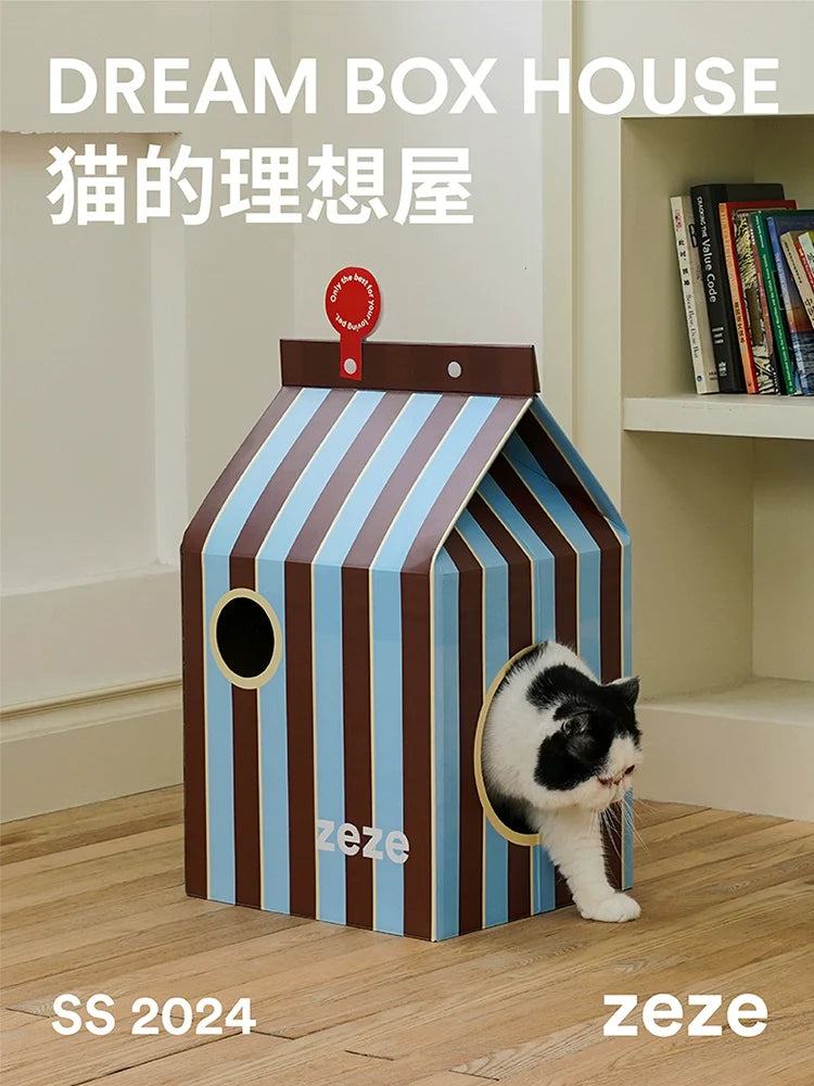 AOWUzeze striped milk carton cat scratching post cat nest resistant scratching corrugated paper cat board scratching cat room claw grinding toy