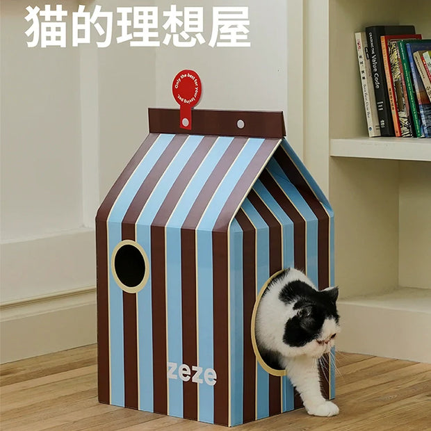 AOWUzeze striped milk carton cat scratching post cat nest resistant scratching corrugated paper cat board scratching cat room claw grinding toy
