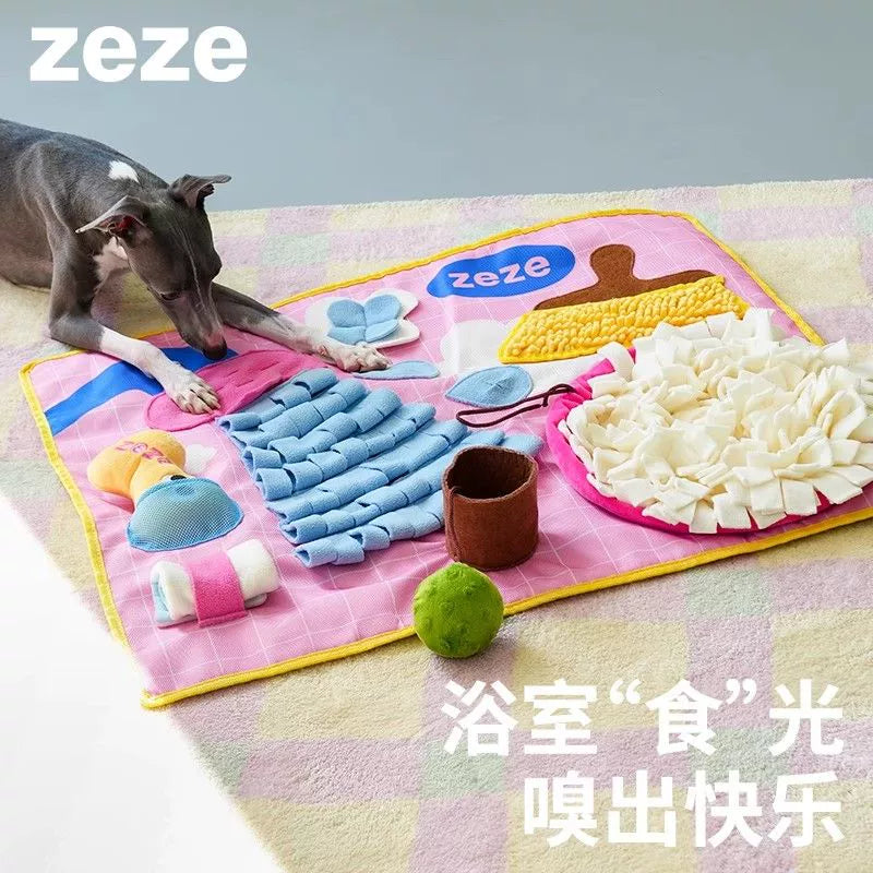 zeze dog hides food, sniffing pad, self-hi, relieves boredom, sounds, smells the blanket, leaks food, puppy pet educational toys