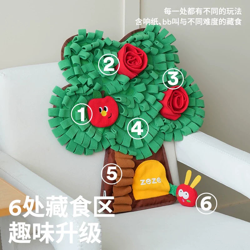 zeze, apple tree, dog, hidden food, smelling mat, self-hilarious, smelling blanket, leaking food, bite, puppy, educational toys
