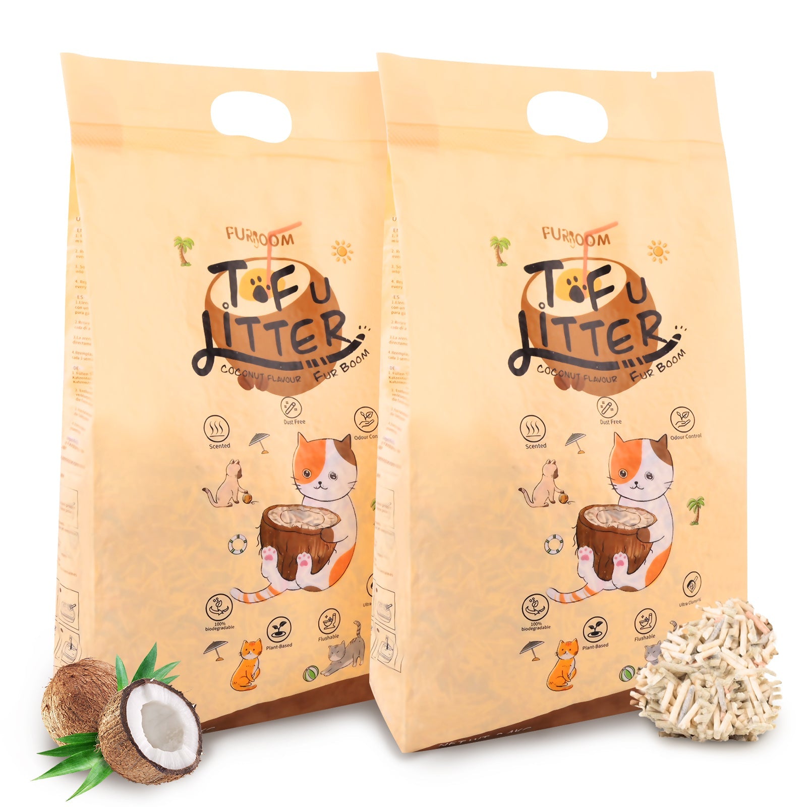 Furboom Tofu Cat Litter (Single Pack 2.4KG/6L) - Coconut - Cat Litter