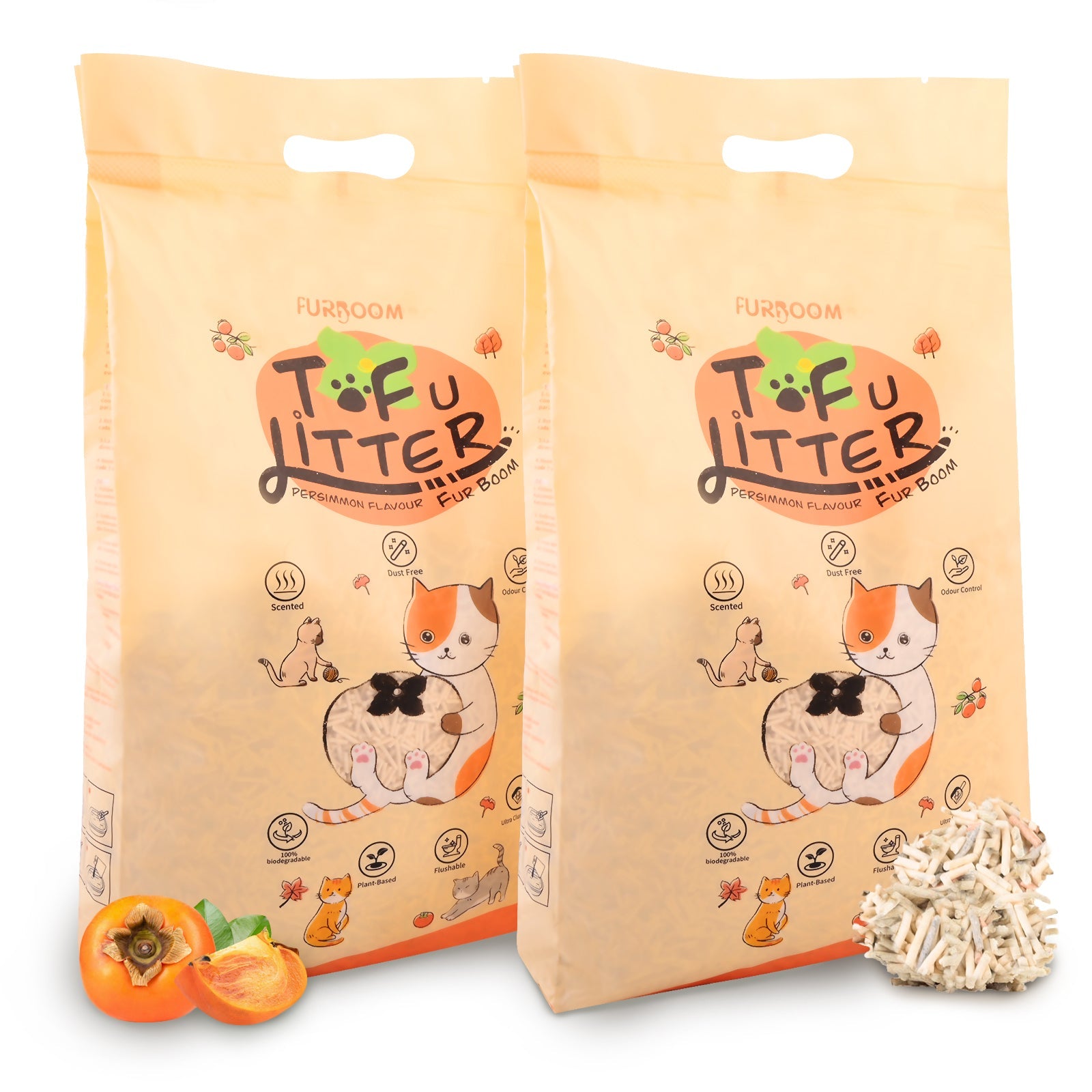 Furboom Tofu Cat Litter (Single Pack 2.4KG/6L) - Persimmon - Cat Litter