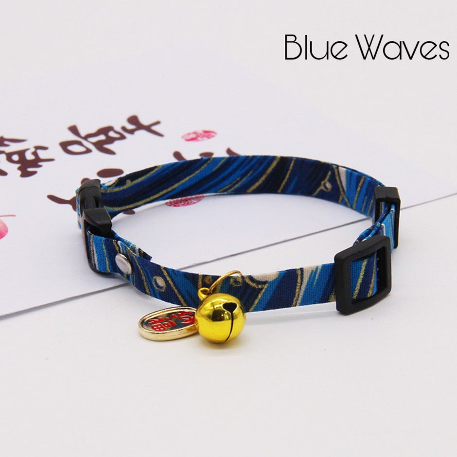 Japanese Lucky Cat Collar - Blue Waves - Cat Accessories