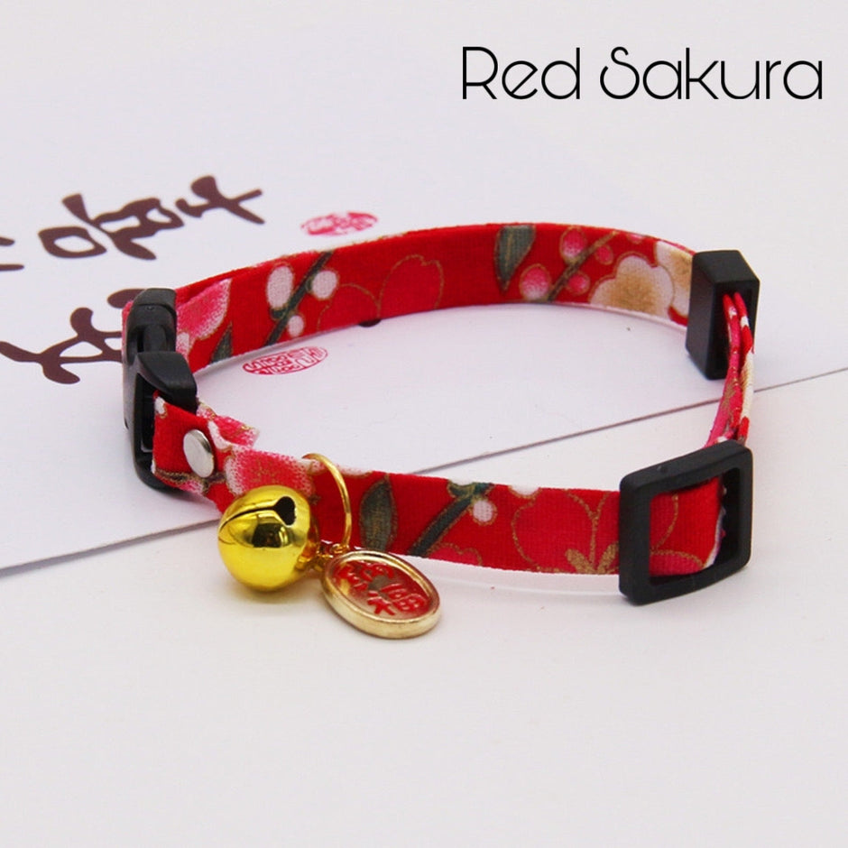 Japanese Lucky Cat Collar - Red Sakura - Cat Accessories