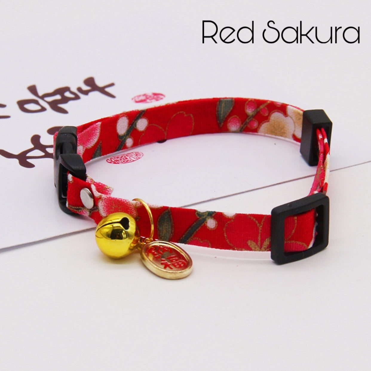 Japanese Lucky Cat Collar - Red Sakura - Cat Accessories