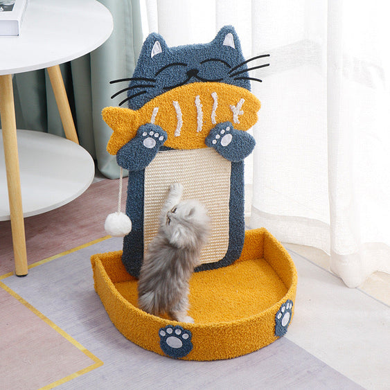 L-Shaped Standing Scratching Board - Eating a Fish - Cat Scratching Board