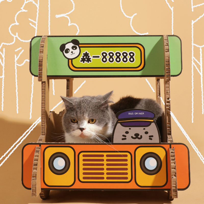TINYPET x DEKU Animals Bus Series - Animals Bus Style Scratcher Board - Cat Scratching Board