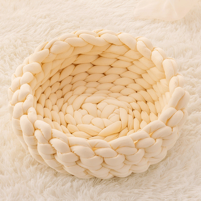 Washable knitted thick basket - Ivory White - Cat Bed