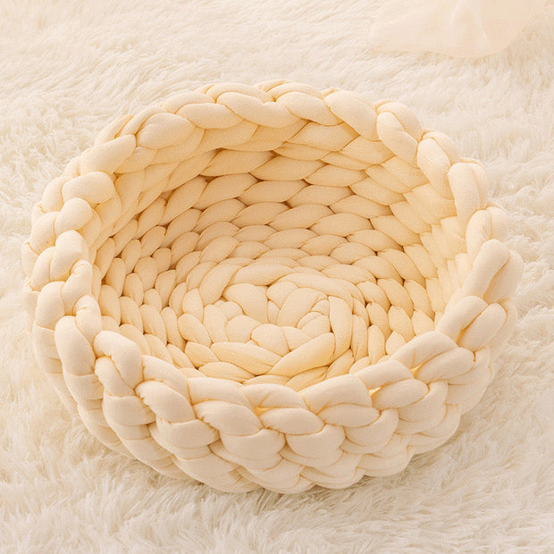 Washable knitted thick basket - Ivory White - Cat Bed