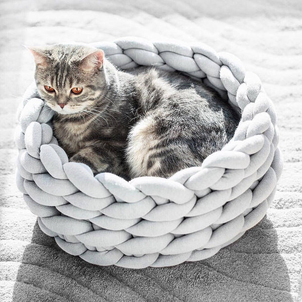 Washable knitted thick basket - Light Grey - Cat Bed