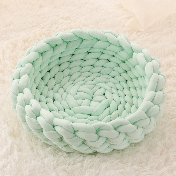 Washable knitted thick basket - Pale Green - Cat Bed